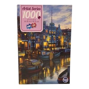 New 1000 pc Jigsaw Puzzle Canal Life Artist Series Sure Lox 27x19 in Water Boats